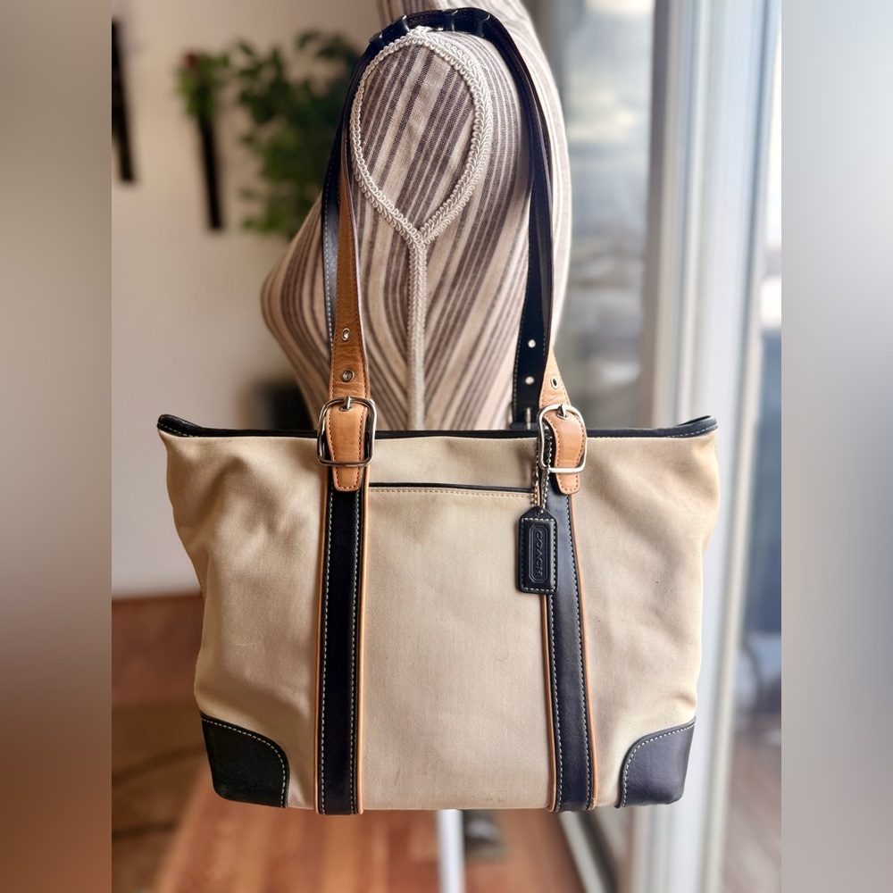 Coach Tan and Black Tote Bag